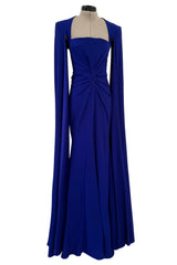 Spring 2020 Alex Perry Runway Brilliant Blue Dress w Twist Front & to the Floor Caped Sleeves