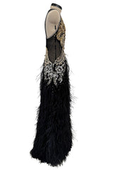 Extraordinary 2015 Roberto Cavalli Runway Feather & Net Dress w Bead & Sequin Detailing