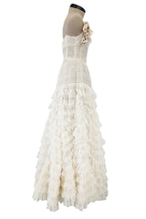 Fantastic Fall 2008 Roberto Cavalli Runway Look 38 Lace Cream Dress w Floral Shoulder Detail