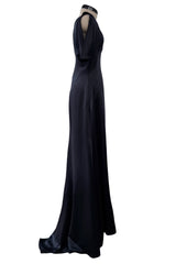 Fabulous 2010 Alexander McQueen Bias Cut Liquid Black Silk Dress w Amazing Wide Loop Sleeves
