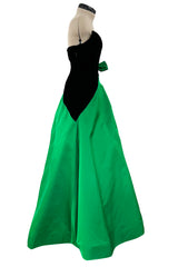 Fall 1987 Arnold Scaasi Black Strapess Velvet & Green Full Skirt Silk Dress