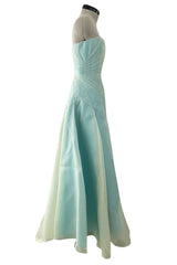 Superb Fall 2005 Richard Tyler Version of Runway Strapless Pale Blue & Ivory Silk Organza Dress