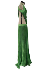 Very Rare Spring 2007 Roberto Cavalli Green Pleated Silk Chiffon Dress w Open Back & Sides