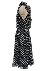 Chic 2006 Alexander McQueen Stark Black & White Polka Dot Silk Chiffon Halter Dress
