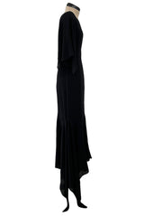 Fall 1993 Chanel by Karl Lagerfeld Black Silk Chiffon Dress w Flutter Sleeves & Low Open Back