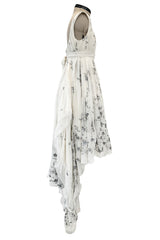 Important Fall 2003 Alexander McQueen 'Scanners" Runway Look 55 White Silk Corset Dress w Silver Sequins & Embroidery