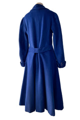 Extraordinary Fall 1952 Lanvin by Castillo Haute Couture Brilliant Blue Alpaca Coat w Button Front