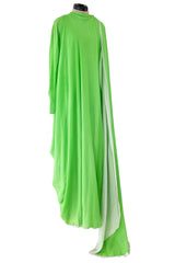 Gorgeous 1970s George Stavroploulos Couture Green Silk Chiffon Caftan Dress