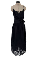 Beautiful 1990s Original Valentino Haute Couture Black Silk Dress w Handmade Lace Detailing