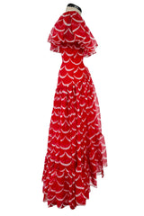 Exceptional & Important Spring 1980 Yves Saint Laurent Runway Red & White Print Silk Organza Dress