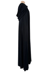 Dramatic Fall 1971 Loris Azzaro Black Jersey Full Length Cape w Hood