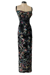 Exquisite 1950s Unlabeled Hand Made Couture Heavily Sequinned & Beaded Strapless Burlesque or Showgirl Dress