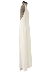2010s Valentino Ivory Silk Crepe One Shoulder Dress w Draped Back & Rhinestone Buckle
