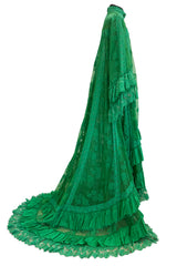 Remarkable Resort 2019 Gucci by Alessandro Michele Runway Look 9 Green Lace & Net Ruffle Dress w Train