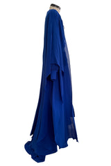 Superb Spring 2013 Yves Saint Laurent Hedi Slimane Debut Runway Blue Dress Silk Chiffon w Matching Cape & Sash