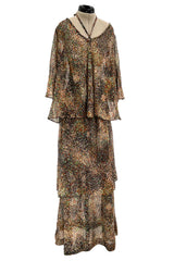 Fantastic 1970s Yves Saint Laurent Light and Airy Top w Curved Sleeves & Tiered Dress Skirt Set