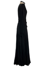 Incredibly Rare 1970s Holly’s Harp Bias Cut Black Jersey Dress w Crossed over Plunging Front