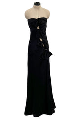 Incredible Spring 2003 Christian Dior by John Galliano Black Silk Open Cut Out Bow Dress w High Slit