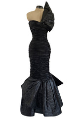 Dramatic 1987 Loris Azzaro Black Strapless Dress w Low Full Skirt & Shoulder Flare