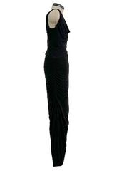 Minimlist Fall 2001 Gucci by Tom Ford Black Stretch Jersey Dress w Draped Neckline & Gathered Sides