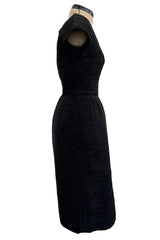 Rare 1950s Sophie Gimbel of Saks Fifth Avenue Black Silk Ribbed Textured Dress