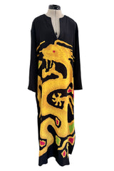 Pre-Fall 2022 Valentino by Pierpaolo Piccioli Black Silk Brilliant Dragon Printed Caftan Dress
