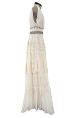 Gorgeous 2010s Lanvin Blanche by Alber Elbaz Dotted Net Plunge Dress w Rhinestone Details