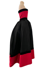 Exceptional c.1990 Nina Ricci by Gerard Pipart Haute Couture Strapless Red & Black Silk Dress