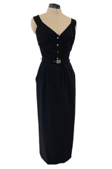 Striking Spring 1996 Chanel by Karl Lagerfeld Black Fitted Dress w Pockets Chanel Buttons & Belt