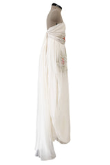 Dreamy Spring 2008 Christian Dior by John Galliano Ivory Silk Chiffon Dress w Hand Done Floral Embroidery