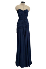 Fall 1985 Yves Saint Laurent Runway & Ad Campaign Blue Silk Jersey Tasselled Corset & Skirt Set
