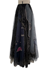 Elaborate Spring 2019 Valentino by Pierpaolo Piccioli Black Net Skirt w Hand Beading & Silk Chiffon Insets