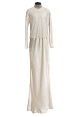 1970s Halston Couture by Roy Halston Bias Cut Silk Dress w Flared Sleeves & Keyhole Back Slit