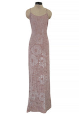 Exceptional Spring 1999 Giorgio Armani Runway Palest Ballet Nude Pink Floral Sequin Dress