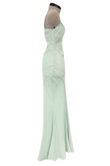 Fabulous Spring 2004 John Galliano Pale Mint Green Bias Cut Slip Dress w Rhinestone Detailing