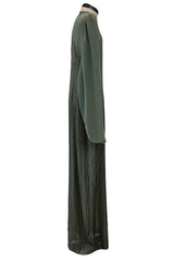 Prettiest Fall 1981 John Anthony Couture Moss Green Silk Chiffon Dress w Hand Beaded Detailing