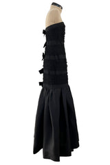 Spring 1987 Yves Saint Laurent Grosgrain, Dotted Net & Silk Strapless Dress w Bows