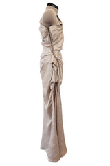 Spectacular Spring 2011 Lanvin by Alber Elbaz Pale Metallic Gold Silver Lame One Shoulder Dress