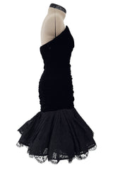 Documented Fall 1987 Emanuel Ungaro Runway Velvet & Lace Mini Dress w Peaked Bodice