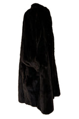 1980s-90s Yves Saint Laurent Dark Brown Mink Swing Car Coat Jacket w Pockets