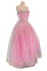 Prettiest 2000s Oscar de la Renta Strapless Pink Tulle Dress w Extensive Beadwork