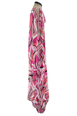 Gorgeous 2010s Emilio Pucci Feather Light Pink Silk Chiffon Scarf Weight Printed Caftan Dress