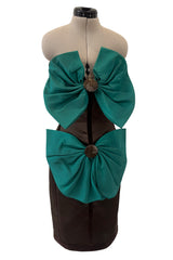 Fall 1988 Yves Saint Laurent Haute Couture Runway Look 79 Strapless Dress w Bows & Matching Cape
