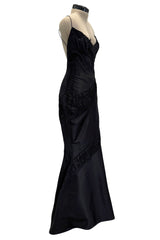 Outstanding 2000s Richard Tyler Black Silk Dress w Gathered Inserts & Scooped Open Back