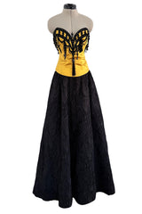 1987-1988 Christian Dior by Marc Bohan Textured Black Silk Skirt & Hand Beaded Corset Set