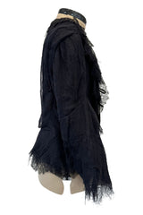 Pretty 2000s Christian Lacroix Bazar Black Silk Chiffon Top or Light Jacket w Lace Finishes