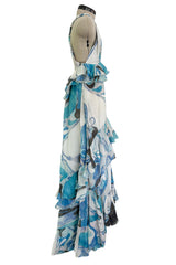 Resort 2011 Emilio Pucci by Peter Dundas Deliberately Faded & Lightly Tie Dyed Feather Light Silk Cotton Blue Print Dress