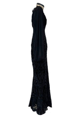 Beautiful Spring 2004 Alexander McQueen Cut Device Silk Velvet Dress w Silk Chiffon Balloon Sleeves