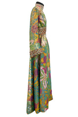 Incredible 1960s Malcolm Starr by Elinor Simmons Green & Gold Metallic Beaded Dress