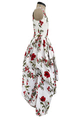 Pretty Spring 2019 Alexander McQueen by Sarah Burton Crisp White Cotton & Red Floral Print Dress